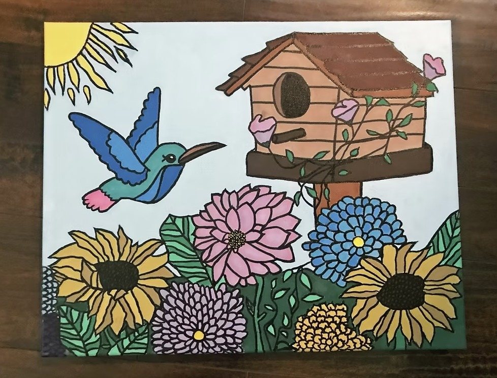 The finished painting "Burst of Blooms"